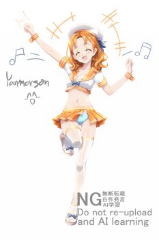 Rule 34 | 1girl, ^ ^, ^q^, alternate costume, annette fantine dominic, annette fantine dominic (timeskip), aqua panties, arm up, blue bow, blush, boots, bow, breasts, cleavage, closed eyes, commentary request, fire emblem, fire emblem: three houses, full body, happy, happy birthday, hat, medium breasts, musical note, navel, nintendo, open mouth, orange hair, orange sailor collar, orange skirt, panties, pleated skirt, polka dot, polka dot bow, polka dot panties, sailor collar, sailor hat, short sleeves, signature, simple background, skirt, solo, standing, standing on one leg, thighhighs, underwear, watermark, wavy hair, white background, white boots, white hat, white thighhighs, yanmarson