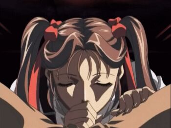00s 1boy 1girl animated animated_gif bible_black brown_hair fellatio hair_ribbon hetero licking oral oshima_takeshi penis ribbon saliva shin_bible_black toudou_yuki twintails uncensored