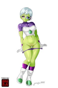 1girl cheelai dragon_ball dragon_ball_super full_body highres jucifer999 panties pussy short_hair smile solo uncensored underwear white_hair
