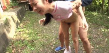 1boy 1girl animated animated_gif arm_grab arm_held_back asian bent_over blush breasts censored clothed_sex clothes_lift flat_chest hair_ornament hairclip hetero japanese_(nationality) loli lowres outdoors panties panties_around_leg photo_(medium) ponytail saotome_yui sex shirt_lift small_breasts source_request tagme underwear vaginal