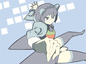 Rule 34 | 1girl, 2k-tan, anime coloring, aqua background, aqua coat, aqua headdress, aqua sleeves, aqua theme, archived source, blue boots, blue eyes, blue hair, blue pupils, blue ribbon, boots, closed mouth, coat, coattails, collared coat, foreshortening, futaba channel, glasses, itsumo nokoru, juliet sleeves, legs apart, long sleeves, looking at viewer, maid headdress, midair, multicolored one-piece swimsuit, open clothes, open coat, os-tan, puffy sleeves, ribbon, rimless eyewear, round eyewear, short hair, simple background, smile, solo, thigh boots, v-shaped eyebrows, wing collar