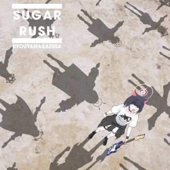 6+girls absolution_(album) airi_(band)_(blue_archive) airi_(blue_archive) album_cover_redraw animal_ears black_choker black_jacket black_shoes blue_archive cat_ears cat_girl character_name choker clothes_around_waist collarbone commentary derivative_work dot_pupils earrings english_commentary from_above guitar halo highres holding holding_guitar holding_instrument instrument jacket jacket_around_waist jewelry kazusa_(band)_(blue_archive) kazusa_(blue_archive) mari_(blue_archive) multiple_girls muse_(band) natsu_(band)_(blue_archive) natsu_(blue_archive) open_mouth print_shirt reisa_(blue_archive) sakurako_(blue_archive) serina_(blue_archive) shadow shirt shoes short_hair short_sleeves skirt solo_focus standing white_shirt white_skirt wristband xmporexpomode yoshimi_(band)_(blue_archive) yoshimi_(blue_archive)