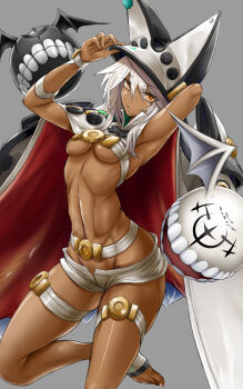 1girl abs dark-skinned_female dark_skin groin guilty_gear guilty_gear_strive open_fly ramlethal_valentine short_shorts shorts tagme tomtom_h1