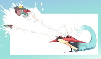 blurry claws closed_eyes closed_mouth commentary dragapult dreepy firing gen_8_pokemon motion_blur nintendo no_humans open_mouth pokemon pokemon_(creature) pokemon_move vergolophus