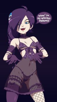 1girl absurdres drill_hair drill_ponytail gloves highres lingerie nightgown purple_hair riginal tagme thighhighs underwear zone-tan