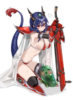 Rule 34 | 1girl, absurdres, arknights, armor, bikini armor, black boots, blue hair, blush, boots, breasts, ch&#039;en (arknights), commentary request, dragon girl, dragon horns, dragon tail, elbow gloves, gloves, highres, hill chuchu, horns, hoshiguma (arknights), large breasts, navel, planted, planted sword, planted weapon, red eyes, red gloves, short hair, shoulder pads, sideboob, solo focus, stomach, sword, tail, thighs, weapon