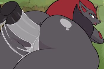 1boy ambiguous_gender anal androgynous animal animal_ears animated animated_gif anus aqua_eyes ass ass_focus ass_shake black_fur bouncing_ass colored_skin crossed_arms cum cum_in_ass cum_on_ass cum_on_body cum_on_legs cum_on_lower_body cum_overflow cumdrip dark_skin deep_penetration disembodied_penis ejaculation erection excessive_cum from_behind furry gen_5_pokemon huge_ass huge_penis jiggle kingofacesx large_penis looking_at_another looking_at_penis looking_back lying multicolored_hair multicolored_skin nintendo on_stomach open_mouth orgasm penis plump pokemon pokemon_(creature) precum precum_string prone_bone sex sex_from_behind testicles thick_thighs thighs tongue tongue_out tree two-tone_hair two-tone_skin uncensored wide_hips zoroark