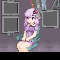 1boy 1girl animated armrest bar_censor blinking breasts breasts_out censored chair clothes clothes_pull covered_erect_nipples cum cum_in_pussy cumdrip cunnilingus deep_penetration disembodied_penis dress dress_pull fidgeting grabbing_another&#039;s_breast groping hair_ornament hair_tie halterneck hands_on_another&#039;s_waist hetero holding_legs huge_filesize japanese_text long_hair lowres medium_breasts missionary monitor nipples nude oral penis pixel_art purple_dress purple_eyes purple_hair pussy restrained sex short_hair_with_long_locks sidelocks sitting small_breasts smile spread_legs testest tongue tongue_out undressing vaginal video vocaloid voiceroid waving x-ray yuzuki_yukari