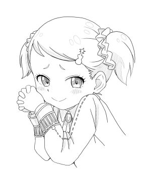 1girl becky_blackbell blush closed_mouth commentary dress eden_academy_school_uniform flat_chest hair_ornament hair_scrunchie highres kyonsam321go lineart looking_at_viewer own_hands_together school_uniform scrunchie short_hair short_twintails simple_background smile solo spy_x_family twintails upper_body white_background