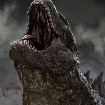 blood dust_cloud giant giant_monster godzilla godzilla_(2014) godzilla_(series) kaiju legendary_pictures monster monsterverse night no_humans roaring sharp_teeth spikes teeth toho tongue