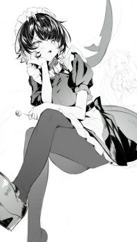 2girls black_dress black_hair blush breasts candy colored_inner_hair commentary_request corin_wickes dress ellen_joe fins fish_tail food greyscale hairband highres holding holding_candy holding_food holding_lollipop large_breasts lollipop lumo_1121 metal_hairband monochrome multicolored_hair multiple_girls open_mouth pantyhose shark_girl shark_tail sharp_teeth short_hair simple_background sketch spiked_headband tail teeth white_background zenless_zone_zero