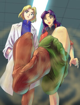 2girls akagi_ritsuko katsuragi_misato multiple_girls neon_genesis_evangelion pantyhose pii_(taromura) smell sock