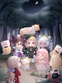 >_< 6+girls :o ^_^ amt_hardballer_longslide angel_wings animal animal_hairband ankle_socks arm_up arms_up artist_request bag bare_arms bare_shoulders bead_necklace beads belt beret besan_(miracle_nikki) bestt_(miracle_nikki) bird black-framed_eyewear black_boots black_bow black_bowtie black_dress black_gloves black_shirt black_shoes black_skirt black_thighhighs blonde_hair blue_bow blue_eyes blunt_bangs boots bow bowtie braid braided_twintails brown_coat brown_eyes brown_hair bush capelet cat chibi cloak closed_eyes closed_mouth clothed_animal coat collared_coat collared_shirt cone_hair_bun crescent_moon crop_top crossed_arms crossed_legs dark-skinned_female dark_skin debbie_(miracle_nikki) detached_collar double_bun dress drill_hair ear_covers expressionless eyelashes fake_wings fingerless_gloves fishnet_thighhighs fishnets fist_pump floral_print flower flower_necklace forest frilled_dress frilled_shirt frilled_skirt frilled_socks frills frog from_behind game_cg gifty_(nikki) gloves grass green_capelet green_hairband green_hat green_jacket grey_hair hair_bow hair_bun hair_ornament hairband hairclip hand_on_own_chest hand_on_own_leg hands_on_own_hips happy hat hat_bow heterochromia high-waist_skirt high_collar high_heel_boots high_heels highres holding holding_sign hood hood_up hooded_cloak jacket jewelry kneehighs light_particles long_hair long_sleeves low_ponytail mary_janes medium_dress medium_hair mela_(miracle_nikki) miniskirt miracle_nikki momo_(nikki) moon multiple_girls nature neckerchief necklace night nikki_(nikki) nikki_(series) notice_lines official_art on_log open_clothes open_coat open_jacket open_mouth outdoors parted_lips path pink_hair pink_shoes pleated_dress pleated_skirt ponytail puffy_long_sleeves puffy_sleeves punk purple_bag purple_eyes purple_neckerchief purple_skirt ransa_(miracle_nikki) red_coat road rose_print round_eyewear school_uniform serafuku shirt shoes siblings sidelocks sign single_stripe sisters sitting sitting_on_log skirt sky sleeveless sleeveless_dress sleeveless_shirt smile smirk socks standing star_(sky) starry_sky striped_bow striped_bowtie striped_clothes sunglasses tareme teeth thigh_belt thigh_strap thighhighs third-party_source tote_bag traditional_bowtie tsurime twin_drills twins twinte upper_teeth_only very_long_hair wavy_hair white_cat white_dress white_shirt white_socks white_wings wings x_hair_ornament yellow_bow yellow_bowtie yellow_cloak yellow_eyes