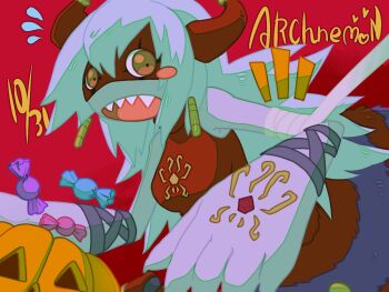 archnemon digimon digimon_(creature) halloween halloween_costume heart horns insect_girl long_hair mask monster_girl mummymon spider_girl yukiya_fox12