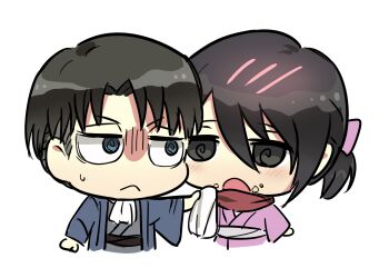 1boy 1girl affair bad_tag betrayal black_hair blush cheating_(relationship) chibi cousins disgrace disgust family incest incestuous incestus infidelity japanese_clothes kimono kokomi_(aniesuakkaman) levi_(shingeki_no_kyojin) mikasa_ackerman netorare netorase out_of_character shingeki_no_kyojin transparent_background unfaithful