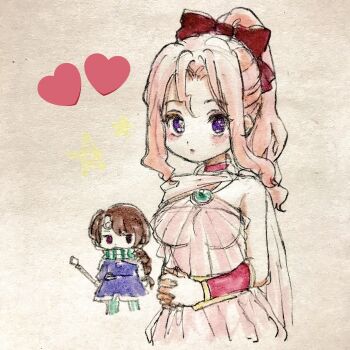 1boy 1girl brother_and_sister closed_mouth final_fantasy final_fantasy_iv final_fantasy_iv:_the_after_years highres looking_at_viewer pink_hair porom siblings simple_background