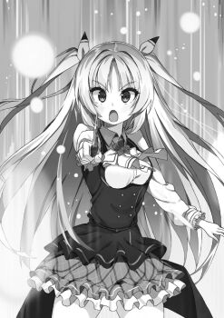Rule 34 | 1girl, :o, ascot, breasts, buta koushaku, charlotte lily hughjack, closed mouth, collared shirt, cowboy shot, hair ribbon, hand up, holding, holding wand, holding weapon, long hair, long sleeves, looking at viewer, magic, medium breasts, miniskirt, multiple girls, nauribon, novel illustration, official art, open mouth, outstretched arm, plaid clothes, plaid skirt, reaching, reaching towards viewer, ribbon, school uniform, shirt, skirt, solo, standing, third-party source, two side up, v-shaped eyebrows, very long hair, vest, wand, weapon