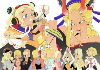 Rule 34 | 6+girls, abs, antenna hair, bare shoulders, black dress, black kimono, black maria (one piece), blonde hair, blue eyes, blunt bangs, blush, bob cut, boots, capelet, cardigan on shoulders, carrot (one piece), cesel, commentary, conis (one piece), cup, domino (one piece), double bun, dress, earrings, english commentary, feather boa, fishnet top, fishnets, flying, food print, freckles, fruit print, giant, giantess, glasses, gloves, green capelet, hagoromo, hair bun, hair ornament, hair over one eye, hair slicked back, half updo, headphones, hibari (one piece), highres, holding, holding cup, holding umbrella, horns, japanese clothes, jewelry, kalifa (one piece), kanzashi, kaya (one piece), kimono, lemon print, long hair, mansherry, marguerite (one piece), medium hair, mermaid, mini person, minigirl, miss valentine, monster girl, multiple girls, necklace, necktie, notice lines, one piece, otohime (one piece), pearl earrings, pink boots, pink dress, pink necktie, rabbit girl, red horns, red lips, shawl, short hair, simple background, sleeveless, sleeveless dress, sparkle, stitched face, stitches, stussy (one piece), sunglasses, turtleneck, turtleneck dress, twitter username, umbrella, vegapunk york, victoria cindry, vinsmoke sora, white background, white gloves