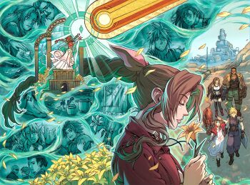 aerith_gainsborough animal armor baggy_pants bald bangle barret_wallace belt bindi black_hair black_shirt black_thighhighs blonde_hair blue_pants blue_shirt boots bracelet braid braided_ponytail brown_hair buster_sword choker church closed_eyes cloud_strife crayon crop_top cropped_jacket cup diana_mercolini dog_tags drawing_(object) dress earrings elmyra_gainsborough facial_hair falling_petals final_fantasy final_fantasy_vii final_fantasy_vii_remake fire flame-tipped_tail flats flower flower_choker formal_clothes gast_faremis glasses gloves green_pants hair_between_eyes hair_ribbon hand_on_another's_cheek hand_on_another's_face holding holding_flower holster ifalna jacket jewelry long_dress long_hair looking_up low-tied_long_hair materia meteor midgar midriff multiple_belts mustache number_tattoo one_eye_closed open_mouth outdoors outstretched_hand pants parent_and_child parted_bangs pencil petals pill pink_dress pink_ribbon ponytail profile prosthesis red_jacket red_xiii remembering reno_(ff7) ribbon rude_(ff7) shinra_hq shirt short_ponytail short_sleeves shoulder_armor sidelocks skirt sleeveless sleeveless_shirt smile spiked_hair square_enix stained_glass suit sunglasses suspender_skirt suspenders tail tattoo tears thigh_holster thighhighs tifa_lockhart torn_clothes torn_sleeves tseng turks_(ff7) upper_body walking water_drop wavy_hair weapon weapon_on_back white_shirt wide_sleeves yellow_flower zack_fair