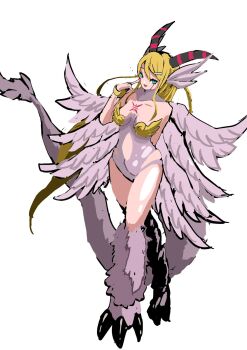 Rule 34 | 1girl, angewomon, claws, digimon, digimon (creature), female focus, highres, holydramon, horns, looking at viewer, nail polish, oridigi, solo, tail, wings