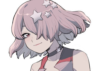 1girl absurdres bare_shoulders choker closed_mouth dr._stone hair_over_one_eye highres kojirou_(kojirou_sousaku) light_brown_hair lips looking_at_viewer luna_wright medium_hair simple_background solo star_(symbol) upper_body white_background