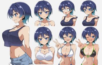 1girl breasts large_breasts mutsuki_riichi one-piece_swimsuit original school_uniform solo swimsuit tomboy