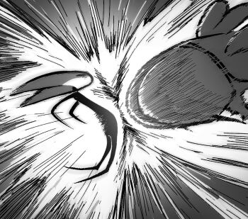 1girl 1other 5252hk arthropod_girl ass attack bad_tag disgraced_chef_lugoli helmet hip_attack hollow_eyes hollow_knight hollow_knight:_silksong horned_mask hornet_(hollow_knight) horns huge_ass mask monochrome motion_lines nude sexually_suggestive wings