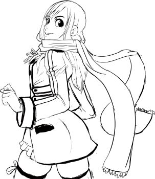 Rule 34 | alternate hairstyle, butt crack outline, coat, dead or alive, dress, highres, long hair, looking at viewer, looking back, marie rose, scarf, short dress, sketch, teevo, thighs