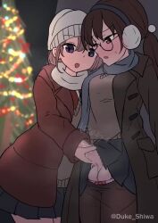 1futa 1girl animated artist_name beanie blonde_hair bow bow_panties breasts brown_hair caressing_testicles censored christmas_tree cum cumshot_up_sleeve earmuffs ejaculation ejaculation_under_clothes futa_with_female futanari futanari_ejaculation glasses grey_eyes handjob hat medium_breasts mosaic_censoring outdoors panties pantyhose ponytail scarf shiwa_kou short_hair skirt sleevejob sound testicle_grab testicles underwear video yuri