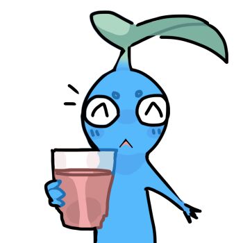 ^_^ artist_request blue_pikmin blue_skin blush_stickers closed_eyes colored_skin creature creature_focus cup drink drinking_glass happy holding holding_drink juice leaf nintendo no_humans notice_lines offering_food pikmin_(series) simple_background solo source_request straight-on third-party_source triangle_mouth upper_body white_background