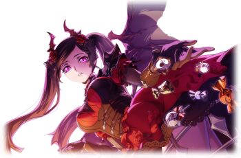 1girl black_hair candy code_geass code_geass:_dakkan_no_roze code_geass:_lost_stories f4samurai food halloween halloween_costume highres long_hair looking_at_viewer multicolored_hair night non-web_source official_art pink_eyes solo sumeragi_sakuya twintails