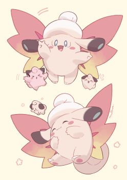 Rule 34 | > <, absurdres, blush stickers, clefable, clefairy, cleffa, closed eyes, closed mouth, colored skin, evolutionary line, gen 1 pokemon, gen 2 pokemon, gradient wings, highres, horns, mega clefable, mega pokemon, multicolored wings, nintendo, no humans, nullma, open mouth, pink skin, pokemon, pokemon (creature), pokemon focus, smile, wings