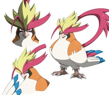 animal_focus beak bird closed_mouth gen_1_pokemon highres inahon485 looking_at_viewer mega_pidgeot mega_pokemon nintendo no_humans pidgeot plume pokemon pokemon_(creature) pokemon_focus red_eyes simple_background talons white_background wings