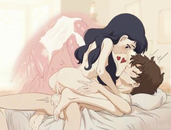 1boy 1girl ^^^ ass barefoot black_eyes black_hair blush brown_hair butterchalk cardcaptor_sakura closed_eyes commentary completely_nude cowgirl_position cross-section cum cum_in_pussy daidouji_tomoyo ejaculation english_commentary feet heart hetero highres internal_cumshot kodomo_doushi li_syaoran loli long_hair looking_at_another nude penis pussy sex short_hair shota smile soles straddling testicles toes uncensored vaginal