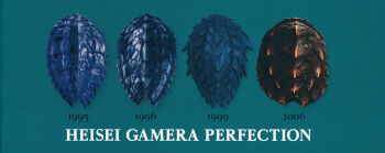 age_progression alternate_form baby daiei_film gamera gamera:_guardian_of_the_universe gamera_(series) gamera_2:_attack_of_legion gamera_3:_revenge_of_iris gamera_the_brave highres in-franchise_crossover kadokawa kaiju multiple_persona no_humans overlapping_shell sea_monster segmented_shell shell shell_plates spikes toto_(gamera) transformation turtle turtle_shell