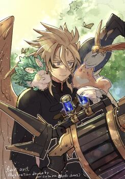 Rule 34 | 1boy, animal, asymmetrical wings, blonde hair, blush, bug, butterfly, duel monster, gloves, grenade launcher, gun, highres, holding, holding gun, holding weapon, insect, kalantosa mythical beast of the forest, melffy puppy, mizutama (mizutamalion), short hair, tagme, tri-brigade mercourier, tri-brigade shuraig the ominous omen, weapon, wings, yu-gi-oh!