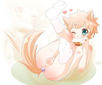 1boy anal_tail animal_ears bone butt_plug collar dog_ears fake_tail inazuma_eleven inazuma_eleven_(series) male_focus nude o-mars one_eye_closed pet_play sex_toy shota solo tachimukai_yuuki tail testicles uncensored wink
