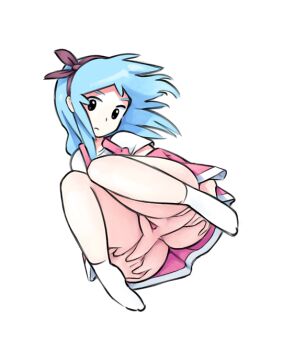 1girl ass ass_grab bare_legs blue_hair bow cleft_of_venus closed_mouth colored_skin dress female_focus hairband huge_ass knees_up loli looking_at_viewer lying no_panties nude on_back original pussy simx socks spread_ass spread_pussy teasing thick_thighs thighs uncensored upskirt white_background white_skin wide_hips zoey_(simx)