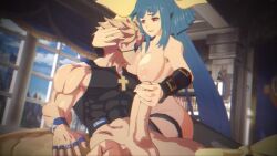 1boy 1girl 3d abs animated arm_support armpits audible_music black_shirt blonde_hair blue_hair bottomless bouncing_breasts breast_sucking breasts cross curvy detached_sleeves dizzy_(guilty_gear) english_text erection eyepatch fingernails guilty_gear guilty_gear_strive guilty_gear_xrd hair_rings hand_on_another's_head handjob hetero incest indoors interior large_breasts large_penis long_hair looping_animation mature_female moaning monster_girl mother_and_son muscular muscular_male nail_polish nipples nude nursing_handjob partially_undressed pectorals penis red_eyes revision ribbon scenery seiza shirt short_hair sidelocks sin_kiske sitting sound tagme tail tail_ornament tail_ribbon tank_top testicles thick_thighs thigh_strap thighs twintails video wallimog white_nails window