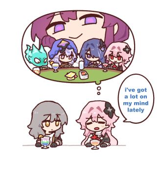 6+girls acheron_(honkai:_star_rail) bad_id bad_twitter_id black_flower black_gloves black_swan_(honkai:_star_rail) card_game closed_mouth cocktail cup dorkdragoon drinking_glass english_text evernight_(honkai:_star_rail) flower gloves grey_hair hair_flower hair_ornament hair_over_one_eye honkai:_star_rail honkai_(series) kafka_(honkai:_star_rail) long_hair looking_at_another march_7th_(honkai:_star_rail) multiple_girls pink_hair purple_eyes purple_hair purple_veil red_eyes smile speech_bubble stelle_(honkai:_star_rail) tail_(honkai:_star_rail) thought_bubble trailblazer_(honkai:_star_rail) uno_(game) veil yellow_eyes