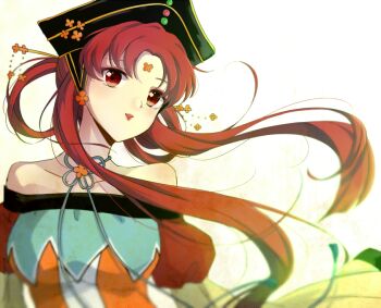 Rule 34 | 1girl, bishoujo senshi sailor moon, bishoujo senshi sailor moon stars, blurry, dress, facial mark, female focus, forehead mark, hair rings, hat, hiki-wota, lipstick, makeup, princess kakyuu, red eyes, red hair, red lips, solo, strapless, strapless dress, twintails, upper body