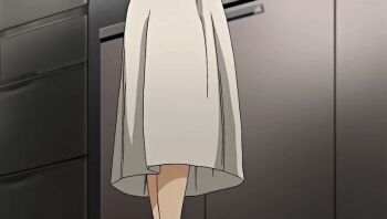 10s 1girl 2016 animated animated_gif apron breasts chihiro_(houkago_initiation) dress earrings houkago_initiation housewife jewelry kettle kitchen large_breasts long_dress mature_female plump queen_bee_(animation_studio) short_hair tagme