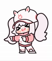 1girl :d alice_(nikke) alice_(sweet_home)_(nikke) animal_ear_headwear animated baseball_cap blush_stickers chibi dancing fake_animal_ears goddess_of_victory:_nikke hair_between_eyes hair_through_headwear hat hood hood_down hoodie kiwi_forest kiwichip long_hair official_alternate_costume open_mouth pink_hair pink_hoodie pink_sleeves sidelocks smile solo tagme twintails two-tone_hoodie video white_hoodie xd