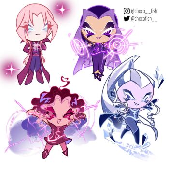 1boy 3girls @_@ arm_warmers armlet arms_behind_back arms_up ascot bad_id bad_twitter_id black_pants black_vest blonde_hair blue_boots blue_bridal_gauntlets blue_eyeliner blue_eyes blue_pants blue_sclera blue_shirt blunt_ends boots bridal_gauntlets bright_pupils casting_spell chibi chocofish closed_mouth coat collared_coat colored_sclera colored_skin commentary cookie_run cryokinesis darcy_(winx_club) dress electricity electrokinesis english_commentary evil_smile eyeliner eyeshadow fighting_stance floating_clothes foodification gingerbread_man grey_eyeshadow hair_tubes high_collar high_ponytail icy_(winx_club) instagram_username jewelry knee_boots long_hair long_sidelocks looking_ahead makeup messy_hair multicolored_hair multiple_girls necklace open_clothes open_coat open_mouth outstretched_arms pants pantyhose parody pink_arm_warmers pink_boots pink_dress pink_eyeliner pink_eyes pink_hair pink_pantyhose pink_pupils pink_skin ponytail purple_arm_warmers purple_eyeliner purple_eyes purple_hair purple_pants purple_pupils purple_shirt purple_shoes red_boots red_coat red_pupils red_shirt ringlets shirt shoes short_dress short_hair siblings sidelocks simple_background single_arm_warmer single_hair_tube sisters sleeveless sleeveless_shirt smile smirk snowflakes sparkle storm stormy_(winx_club) straight_hair streaked_hair style_parody trix_(winx_club) twitter_username valtor_(winx_club) very_long_hair vest watermark white_ascot white_background white_hair white_pupils winx_club zipper