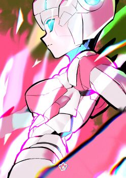 1girl android arcee artist_request azezaroo blue_eyes breasts flame_toys flame_toys_arcee glowing glowing_eyes helmet highres humanoid_robot mecha mecha_focus medium_breasts metal_skin robot robot_girl solo transformers