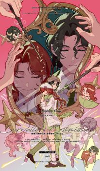 1girl absurdres black_hair braid chibi closed_eyes flat_color from_side hand_up highres long_hair long_sleeves mirror multiple_views open_mouth xiabai