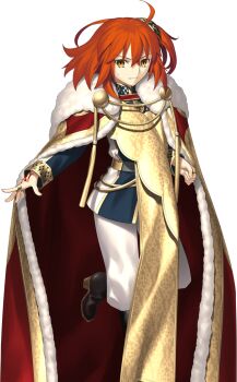 Rule 34 | 1girl, ahoge, aiguillette, baggy pants, belt, black belt, black boots, blue jacket, boots, cape, clenched hand, closed mouth, command spell, cowboy shot, crossed bangs, fate/grand order, fate (series), fingernails, fujimaru ritsuka (female), fujimaru ritsuka (female) (imperial robe), fur-trimmed cape, fur trim, gold ring, gold trim, hair between eyes, hair ornament, high heel boots, high heels, jacket, long sleeves, looking at viewer, multicolored jacket, non-web source, official alternate costume, official art, orange eyes, orange hair, pants, red cape, short hair, side ponytail, simple background, smile, solo, standing, standing on one leg, sweatdrop, tabard, transparent background, two-tone jacket, v-shaped eyebrows, white jacket, white pants, yellow tabard