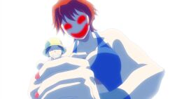 1boy 1girl animated bikini blue_one-piece_swimsuit bouncing_breasts breasts breasts_squeezed_together embarrassed female_focus game gundam gundam_build_fighters hat headphones highres indoors large_breasts microphone navel nenene_(gundam_bf) o-ring o-ring_bikini o-ring_swimsuit one-piece_swimsuit red_eyes revealing_clothes screencap short_hair slingshot_swimsuit sound stomach swimsuit tagme video yasaka_mao
