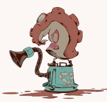 aozukikawasemi big_head black_footwear blubber boots full_body highres ink inkling_(language) machine monster nintendo no_hands octopus one-eyed simple_background speaker splatoon_(series) splatoon_1 standing tentacles white_background