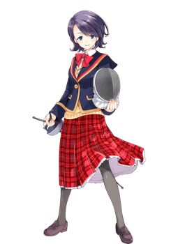 1girl black_pantyhose blue_eyes bow bowtie brown_shoes cardigan fencing full_body girlfriend_(kari) iseya_rito jacket loafers long_skirt looking_at_viewer official_art pantyhose plaid_clothes plaid_skirt pleated_skirt purple_hair qp:flapper red_bow red_bowtie red_skirt school_uniform shirt shoes simple_background skirt solo transparent_background white_shirt yellow_cardigan